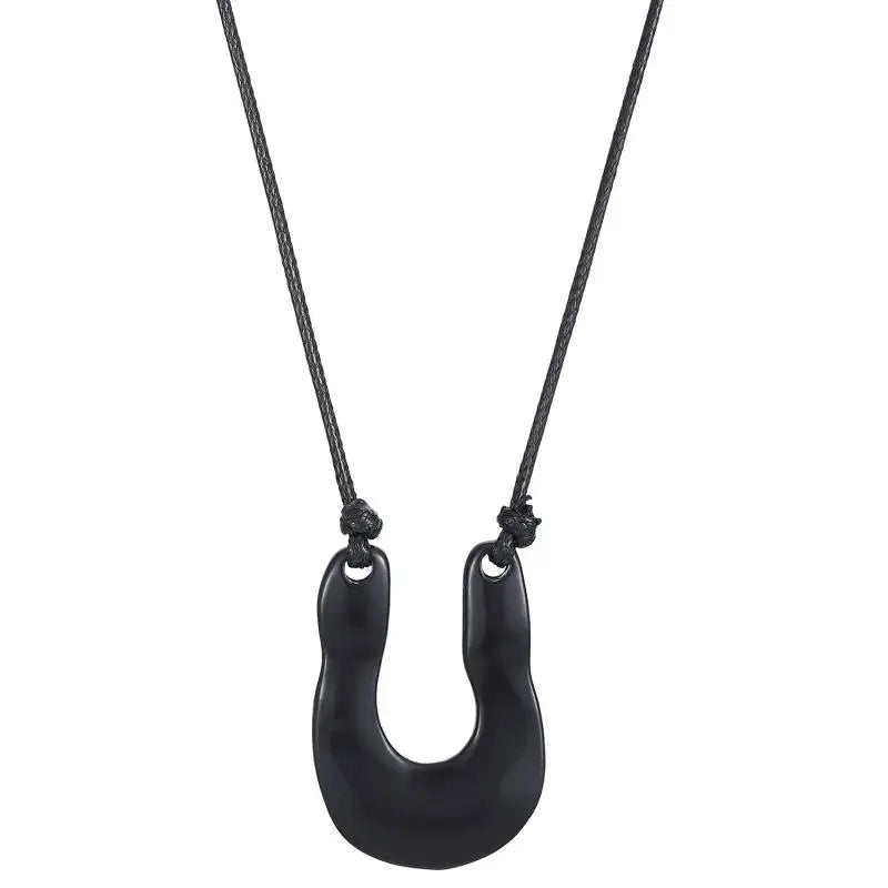 Rebecca's U Shape, Vintage, Trendy, Stylish, Red/Black, Adjustable, Leather, Long Pendant