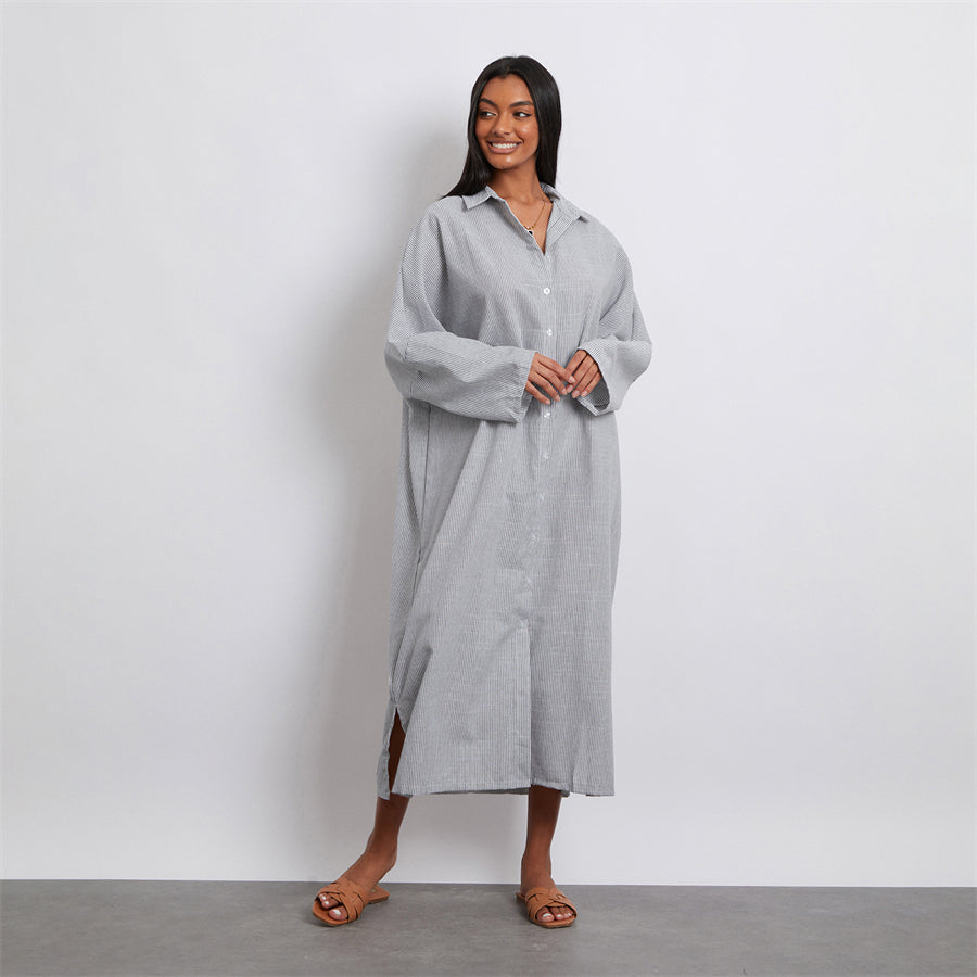 Rosa's Baggy, Loose, Striped, Trendy, Stylish, Boho, Vintage, Long Sleeves, Long Shirt Dress