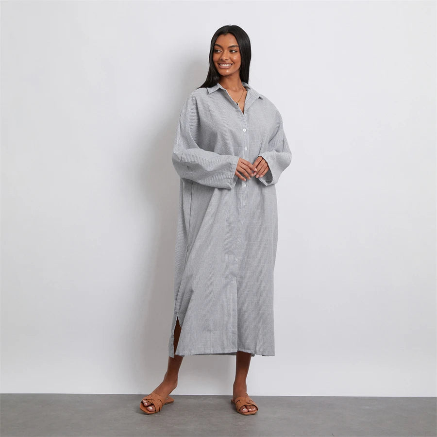 Rosa's Baggy, Loose, Striped, Trendy, Stylish, Boho, Vintage, Long Sleeves, Long Shirt Dress
