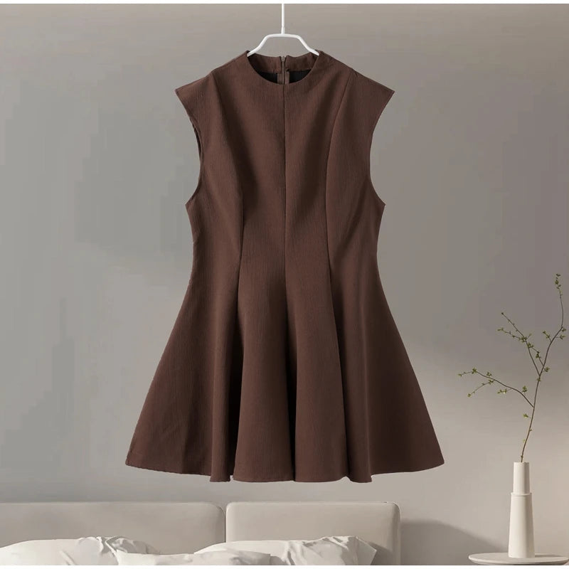 Celine's Solid Color, Draped, Sleeveless, Stylish, Trendy, Party, Pleated, Slim, Mini Dress