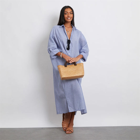 Rosa's Baggy, Loose, Striped, Trendy, Stylish, Boho, Vintage, Long Sleeves, Long Shirt Dress