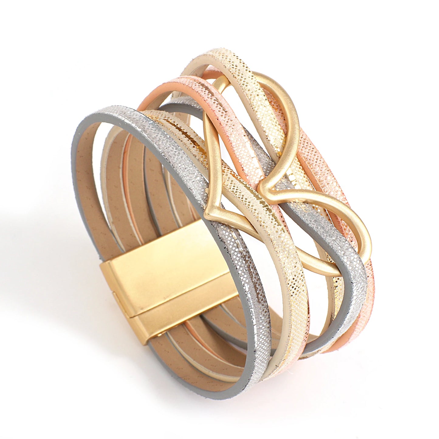 Zina's Heart Leather Multilayer Bangle Bracelet with magnet buckle