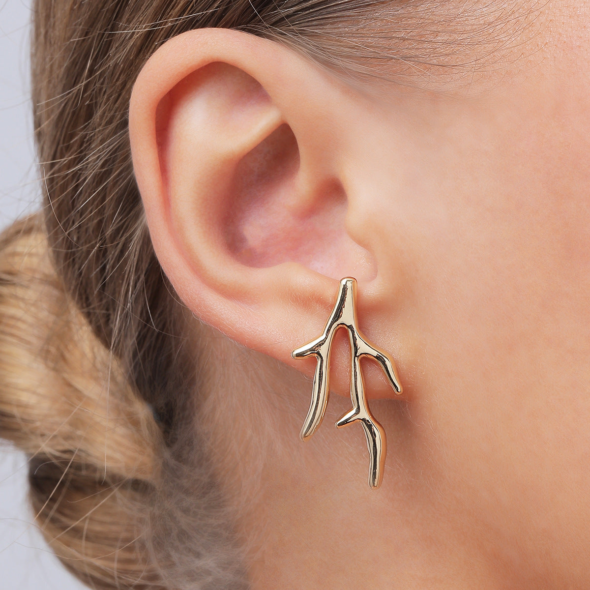 Shadya's Ear Hook Asymmetric trendy design Earrings- Gold