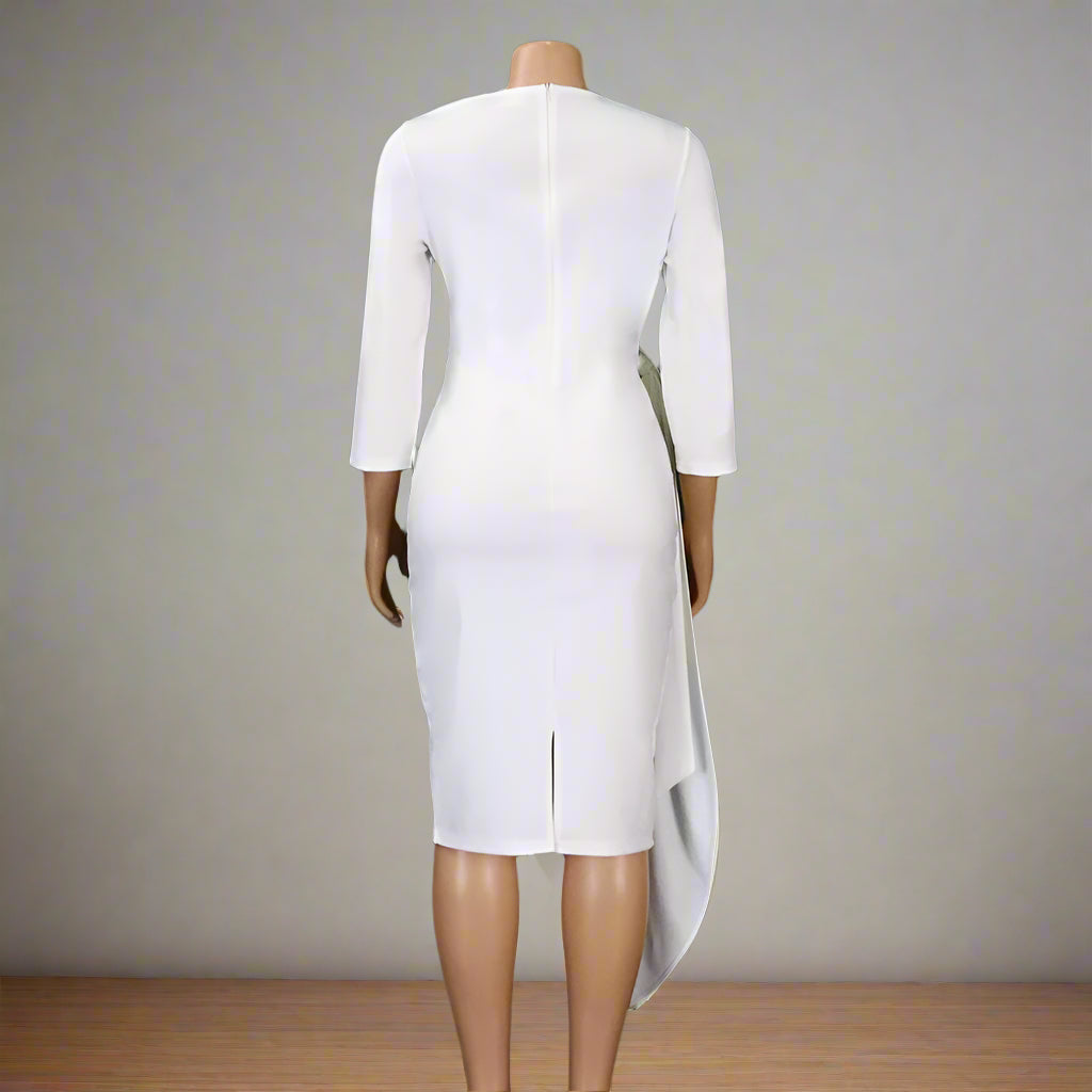 Yousra's Professional, Skew Neck, Sheath Profile, Sleeves, office Style, Midi Dress