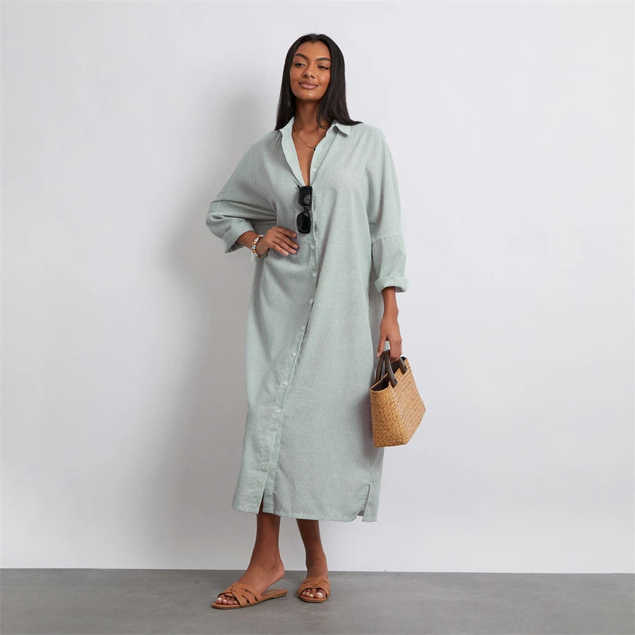 Rosa's Baggy, Loose, Striped, Trendy, Stylish, Boho, Vintage, Long Sleeves, Long Shirt Dress