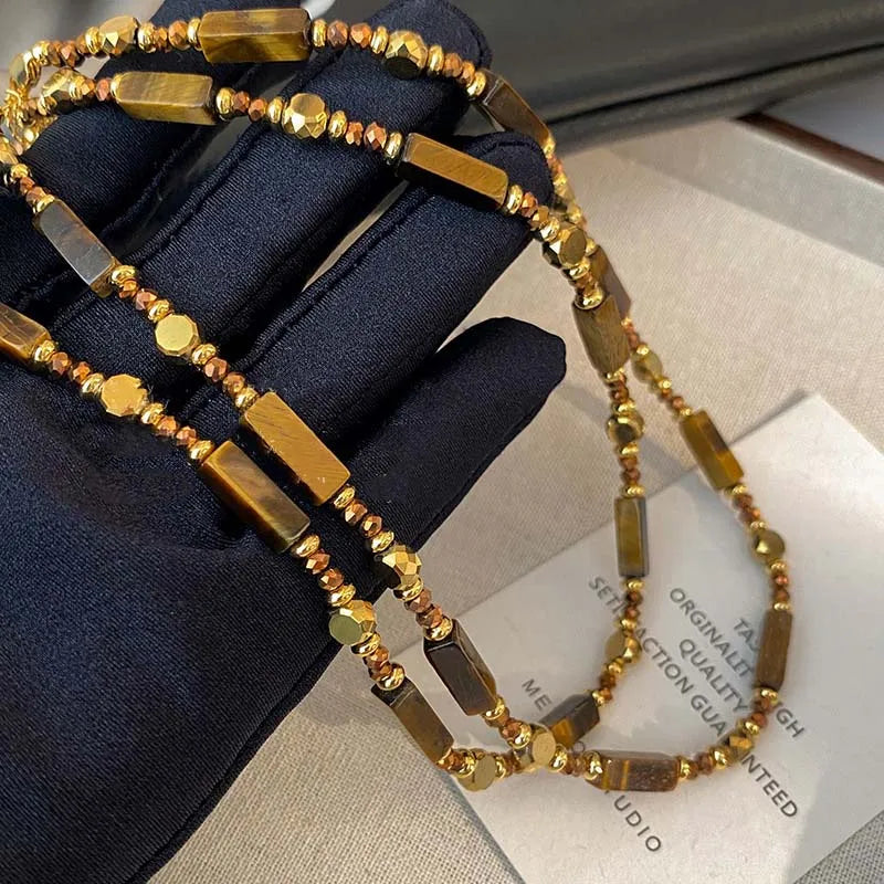 Elinor's Temperament Layered, ELegant, Trendy, Retro, Vintage, Tiger Eye Stone, Pendant Necklace