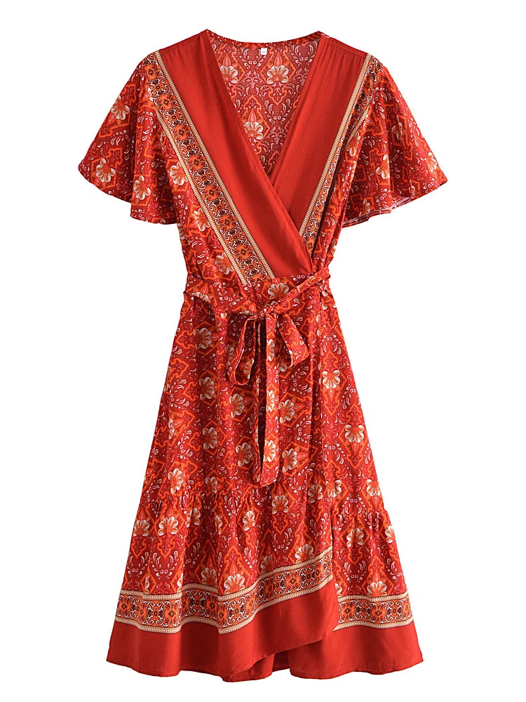 Red patterned dress on a white background