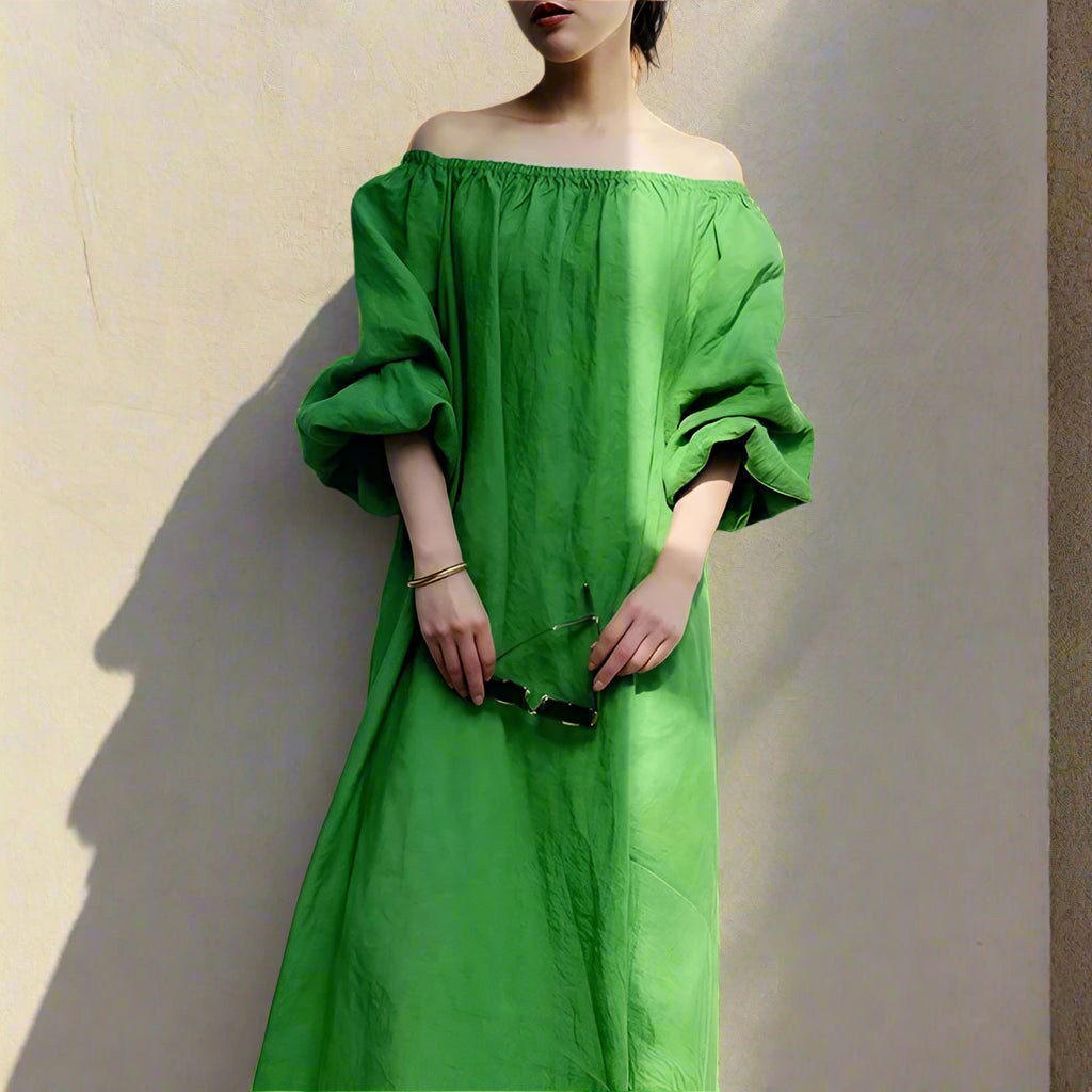 Rama's Slash Neck, Loose, Hollow Out, Off Shoulder, Stylish, Trendy, Maxi Dress