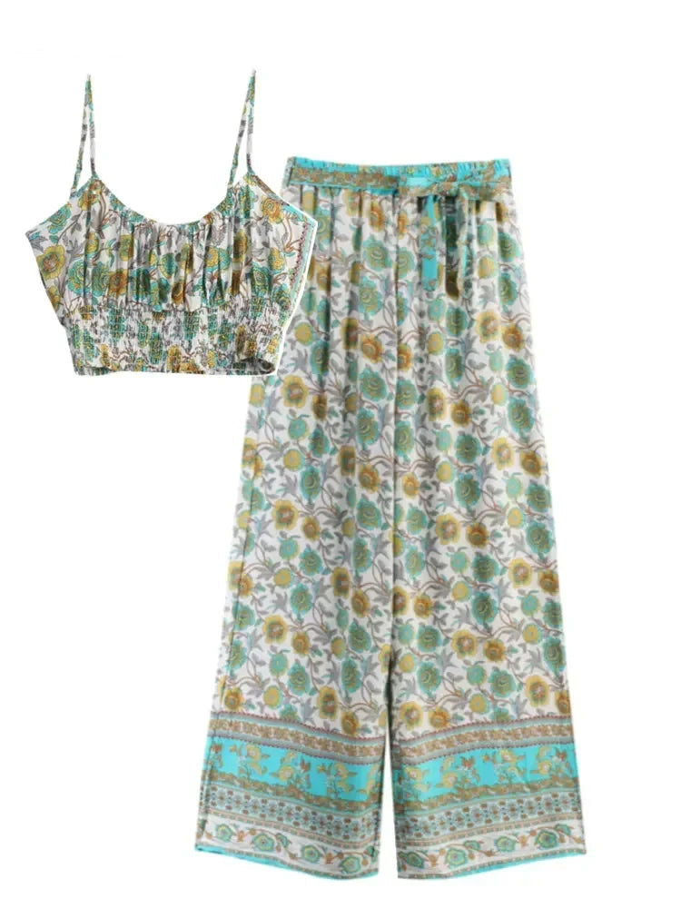Noha's Boho, Vintage, Printed, Strap, Crop-Top, Multicolor, Stylish, Trendy, Outfit, Bohemian Sets.