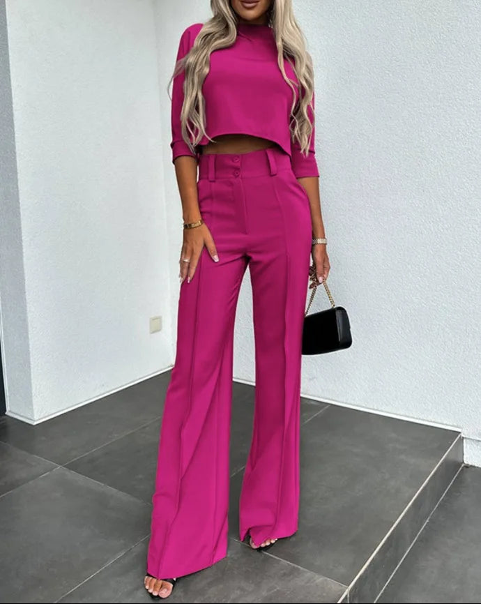 Avery's Slim Fit Cropped Top Wide Leg Pants Set