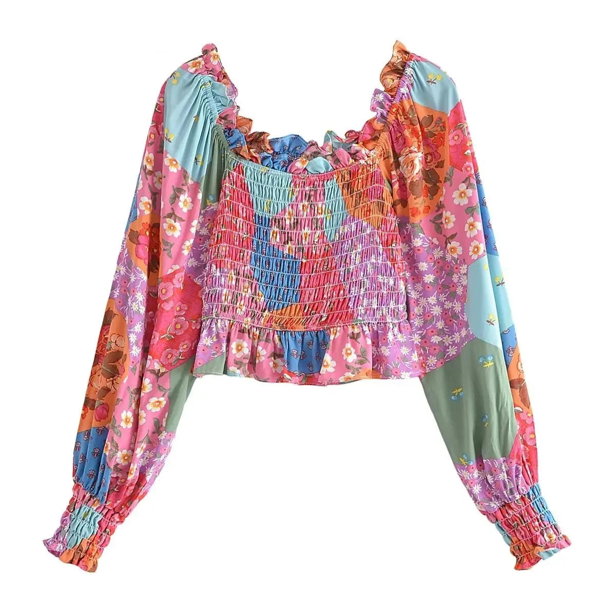 Maria's elastice boho cropped casual blouse