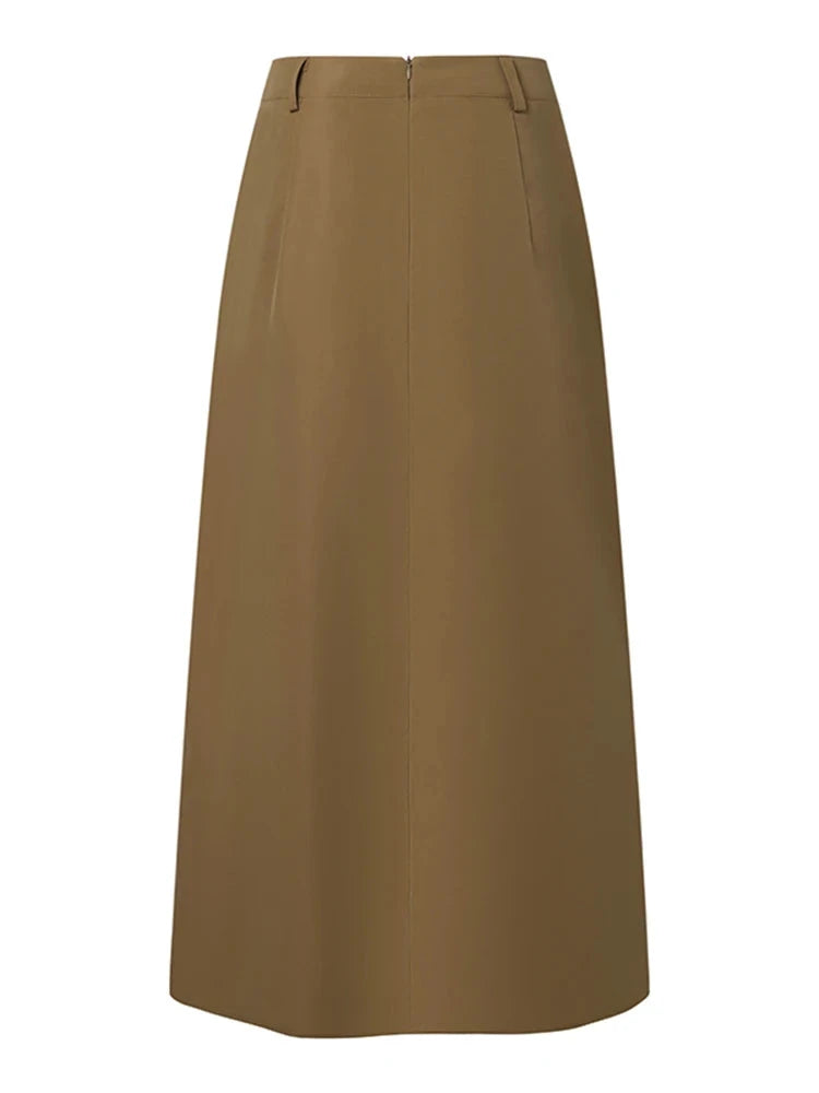 Maria's Elegant, Casual, Maxi, Solid Color, High Waist, Pockets, Plus Size Skirts