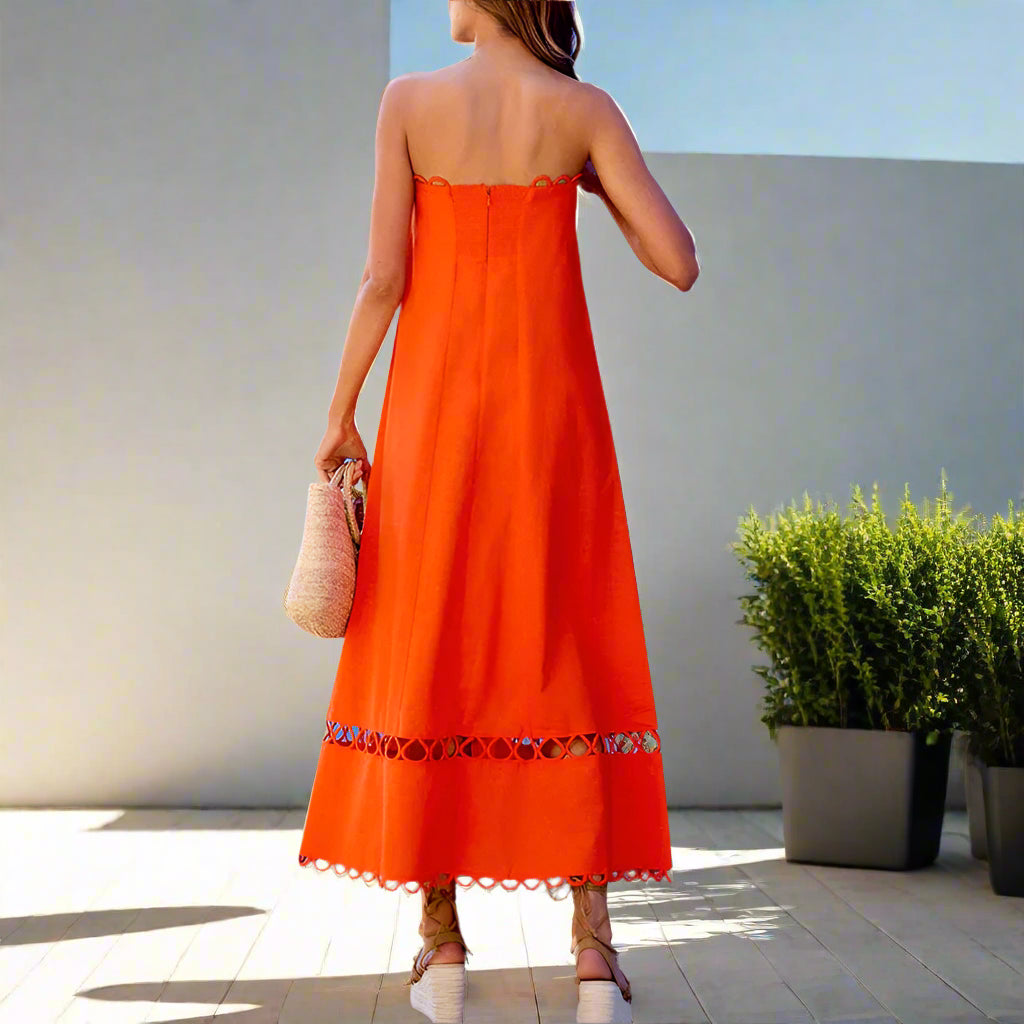 Nana's Strapless, Trendy, Boho, Stylish, Hollow Out, Midi, A-Line, Cocktail, Summer Dress