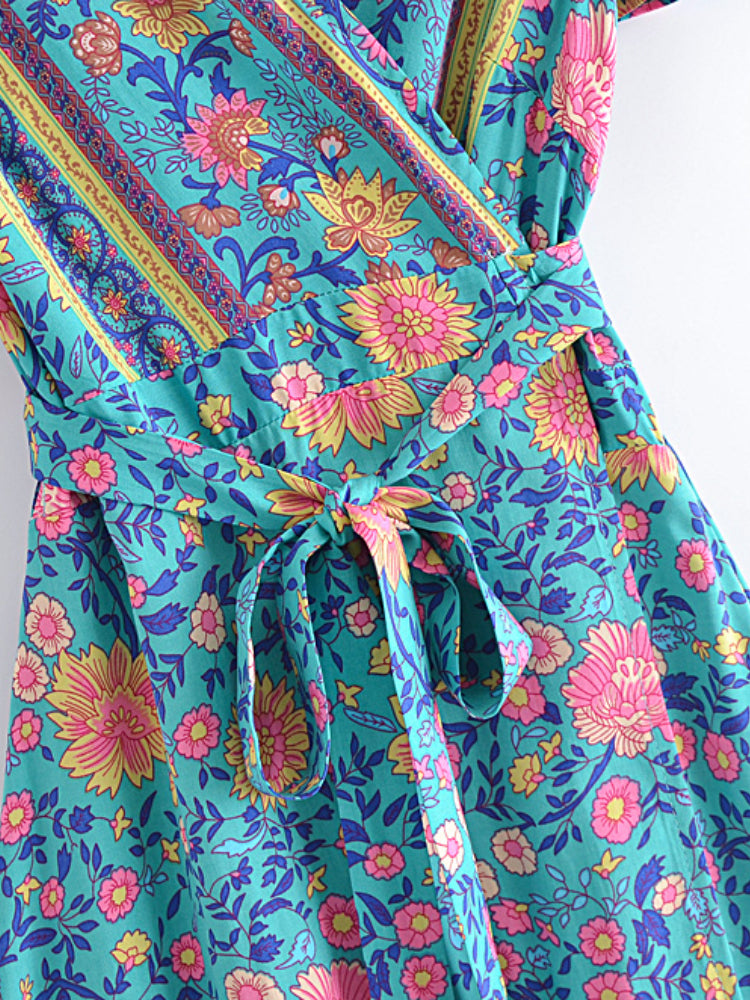 Kimmy's Hippie, Vintage, Stylish, Trendy, Boho, V-Neck, Floral, Printed, Bohemian, Mini Dress