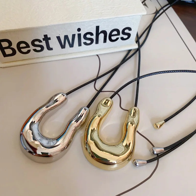 Harriet's Horseshoe, Punk Adjustable, Trendy, Stylish, Vintage, Leather Rope, Pendant Necklace