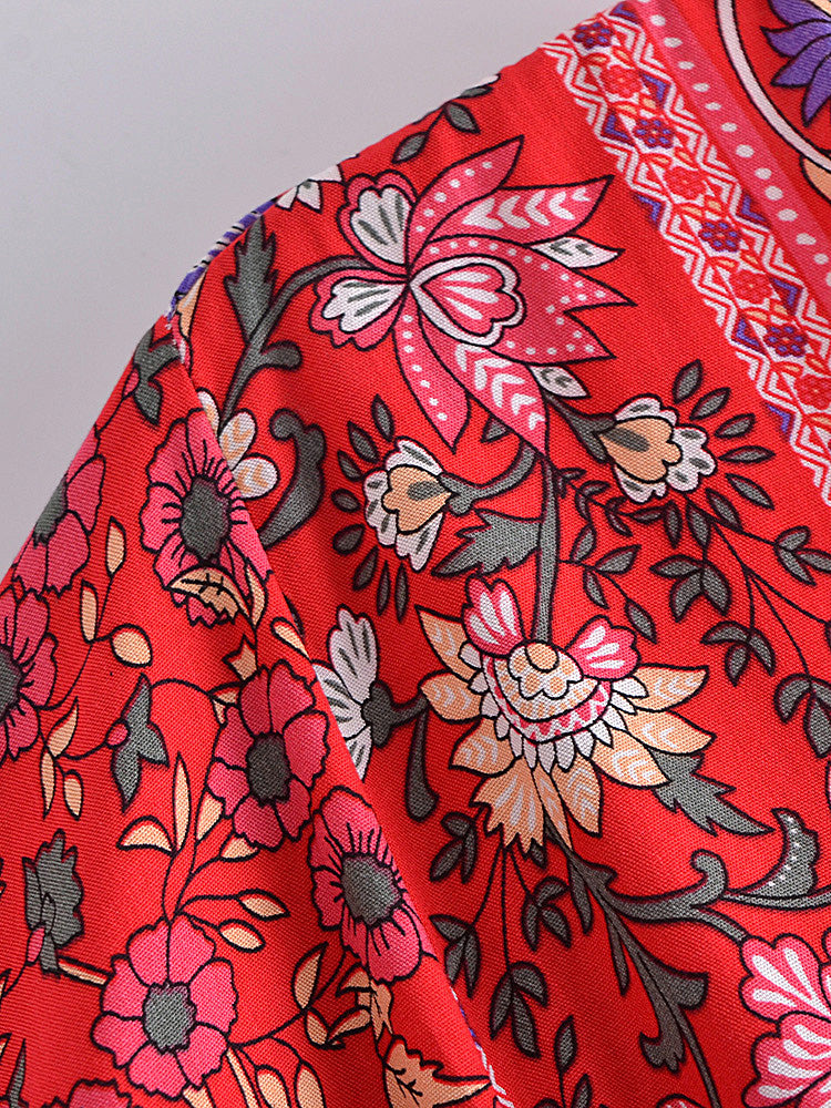 Kimmy's Hippie, Vintage, Stylish, Trendy, Boho, V-Neck, Floral, Printed, Bohemian, Mini Dress