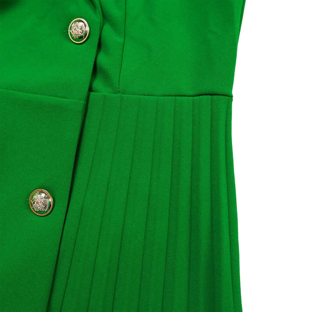 Stacey's Trendy, Stylish, Vintage, Pleated, On Knee, 3/r Sleeves, Solid Color, Office Dress