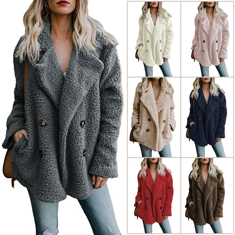 Julia's Winter Plush coat with Large collar & Buttons