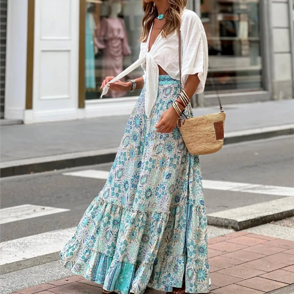 Maria's Printed maxi boho casual cocktail skirt