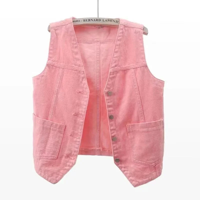 Karen's Casual, Trendy, Stylish, Waistline, Cotton, Denim, Pockets, Pocket, Jeans Vest
