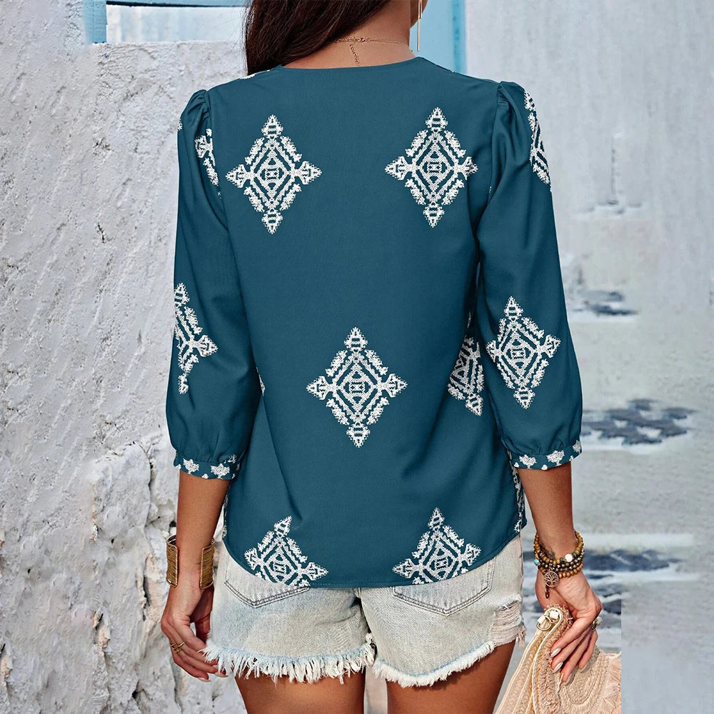 Emmy's Loose, Casual, Trendy, Stylish, Boho, Pullover, Printed Blouse