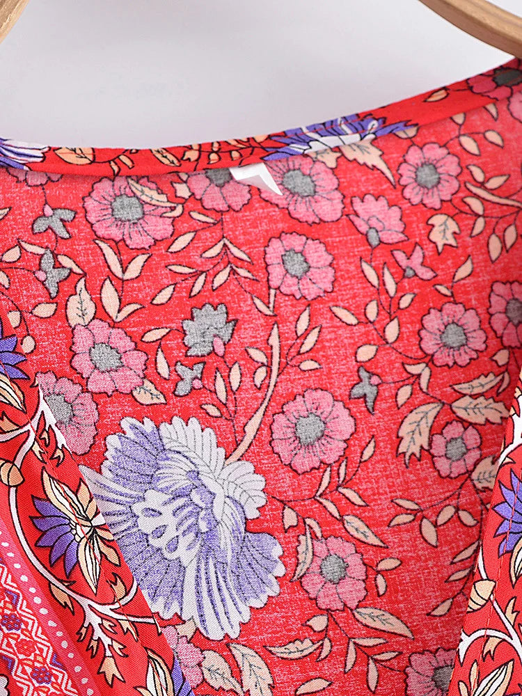 Kimmy's Hippie, Vintage, Stylish, Trendy, Boho, V-Neck, Floral, Printed, Bohemian, Mini Dress