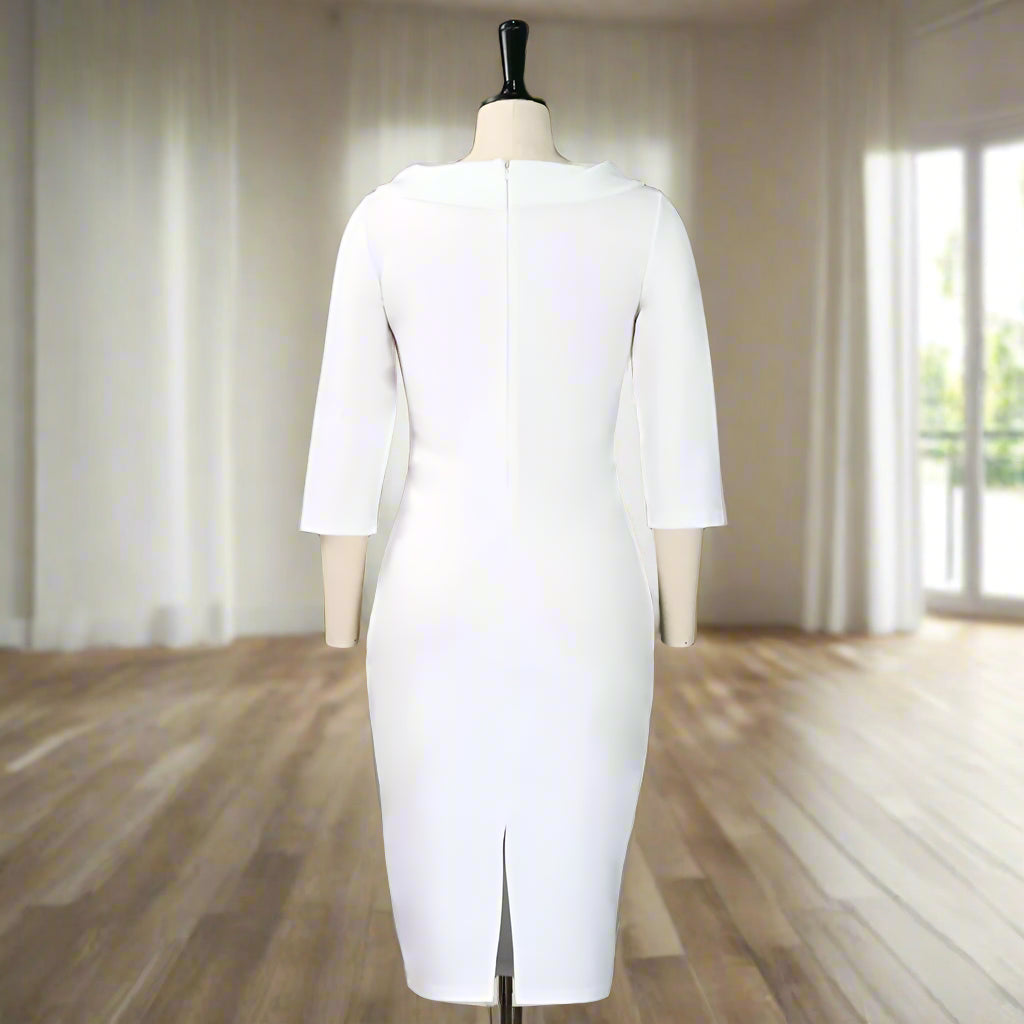 Ivanka's Solid color, Sheath, 3/4 Sleeves, Trendy, Stylish, Formal, Elegant, Midi, Office Dress