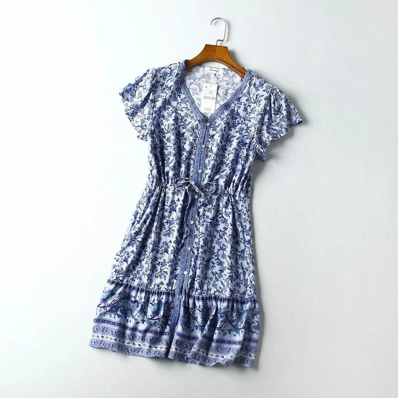 Aysha's boho short sleeves casual  mini dress