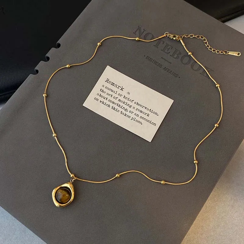 Elinor's Temperament Layered, ELegant, Trendy, Retro, Vintage, Tiger Eye Stone, Pendant Necklace