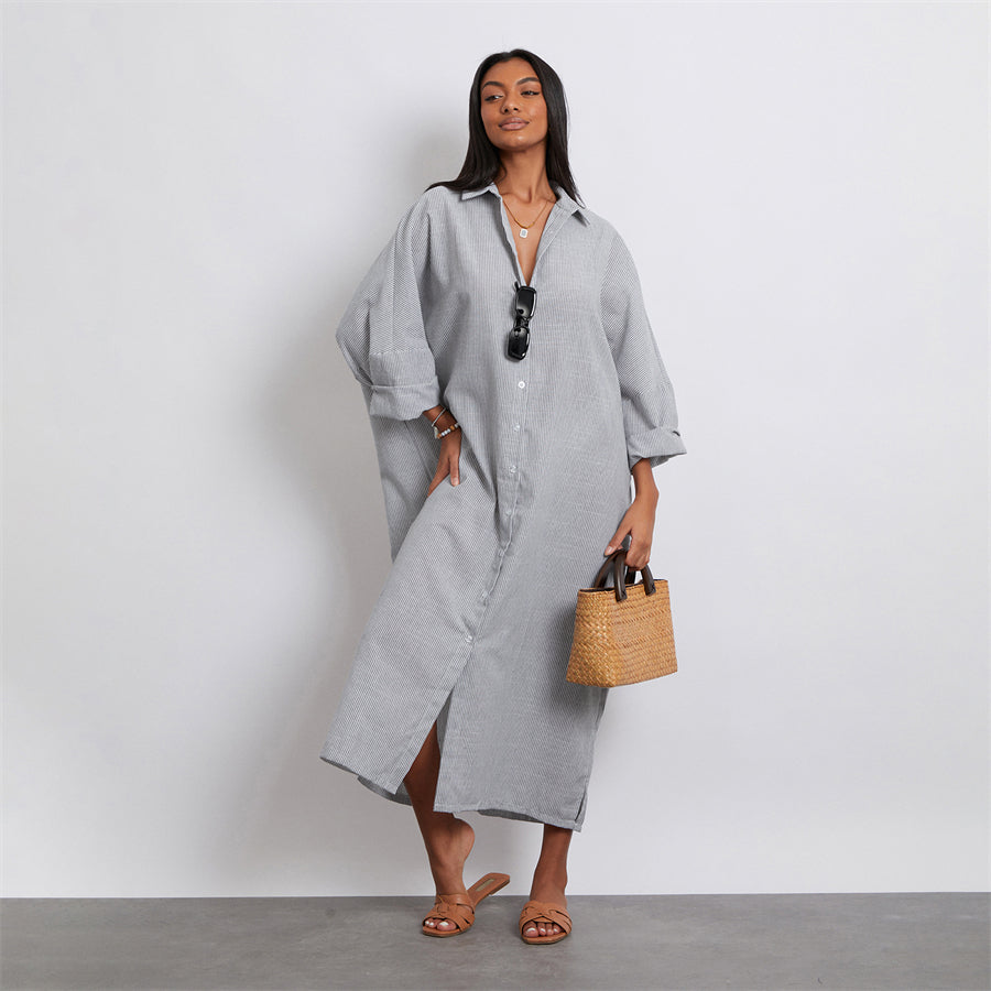 Rosa's Baggy, Loose, Striped, Trendy, Stylish, Boho, Vintage, Long Sleeves, Long Shirt Dress