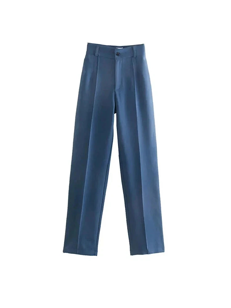 Huda's chic office straight leg high-waist pants with zipper