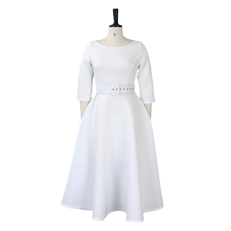 Deborah's Stylish, Formal, Trendy, A-Line, Classy, Sleeves, Belted, Midi, Office Dress