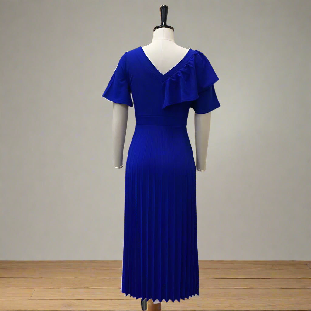 Dana's Pleated, stylish, Trendy, Vintage, Ruffles, short Sleeves, Midi, Office Dress