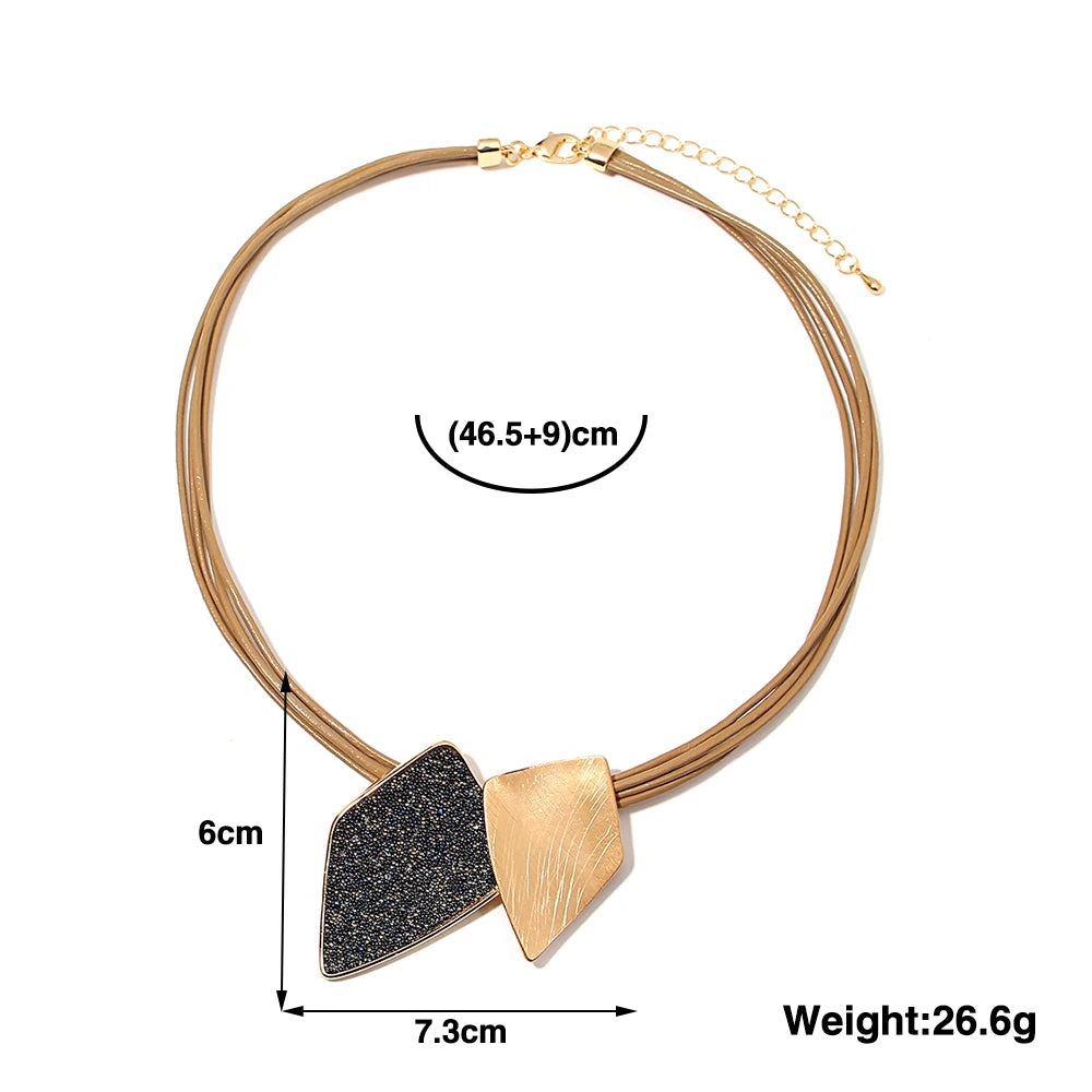 Rein's Irregular geometric design Necklace- Boho Leather chain (Silver, Gold)