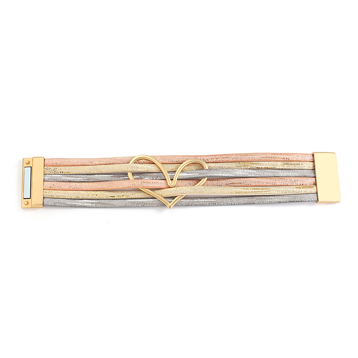 Zina's Heart Leather Multilayer Bangle Bracelet with magnet buckle