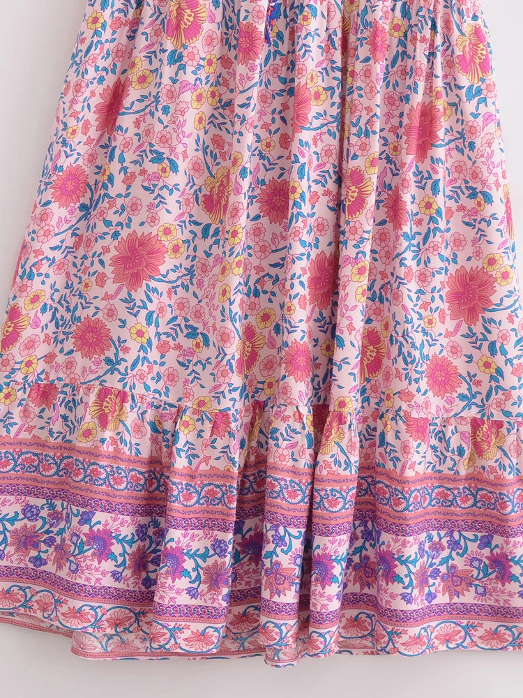 Dina's Vintage, Boho, Stylish, Trendy, Rayon, Floral, Printed, Long, Bohemian Dress