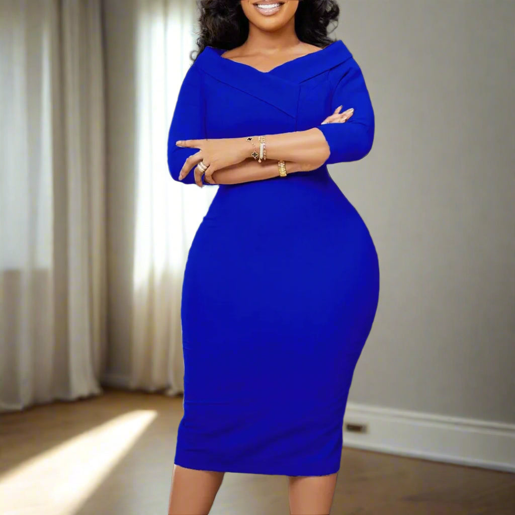 Ivanka's Solid color, Sheath, 3/4 Sleeves, Trendy, Stylish, Formal, Elegant, Midi, Office Dress