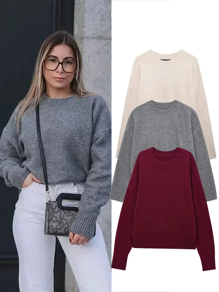 Jane's Casual, Knitted, Pullover, Round Neck, Loose, Over Size, Trendy, Stylish Sweater