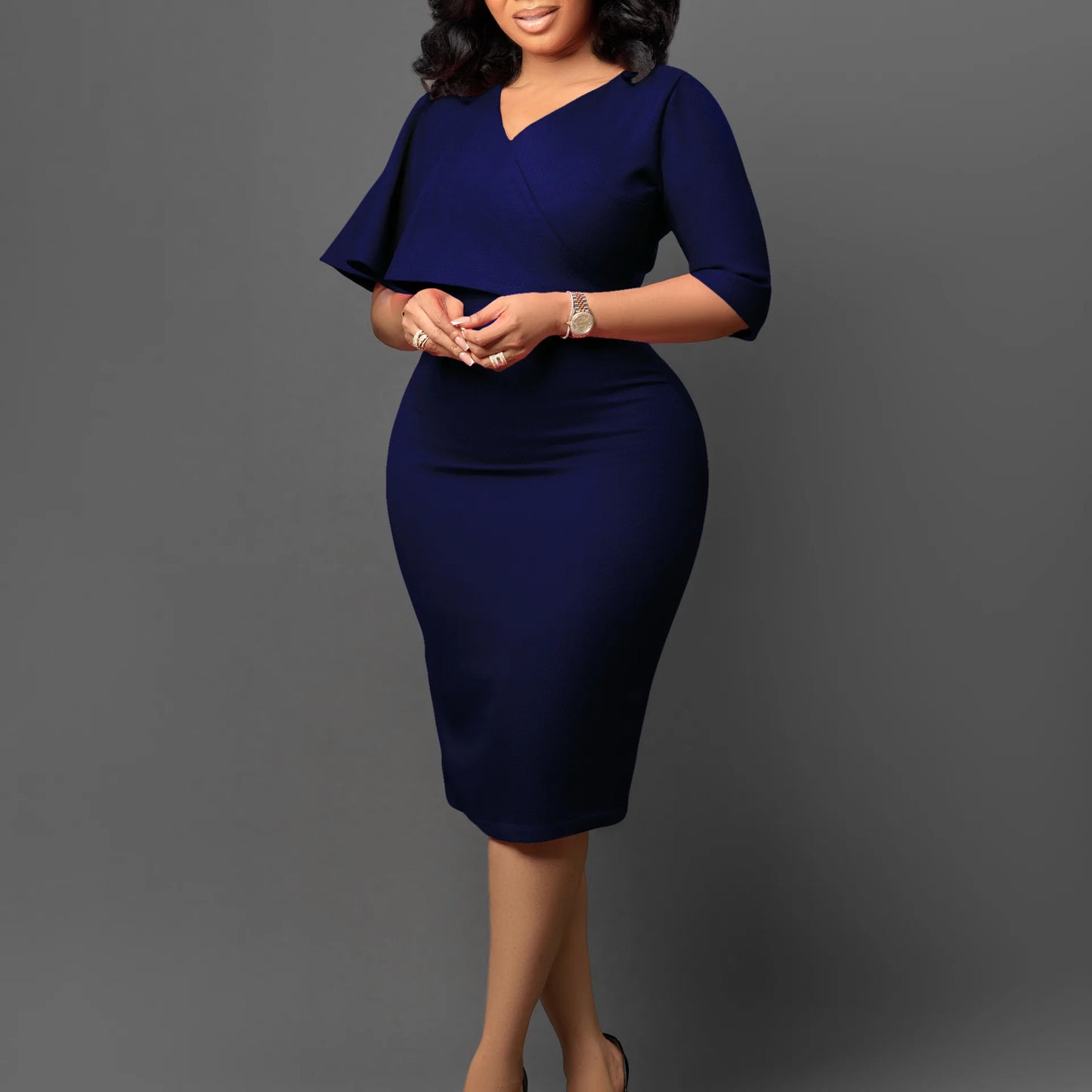 Nancy's Office style, Trendy, Stylish, Asymmetric Half Sleeves, Multicolor, Pencil Dress