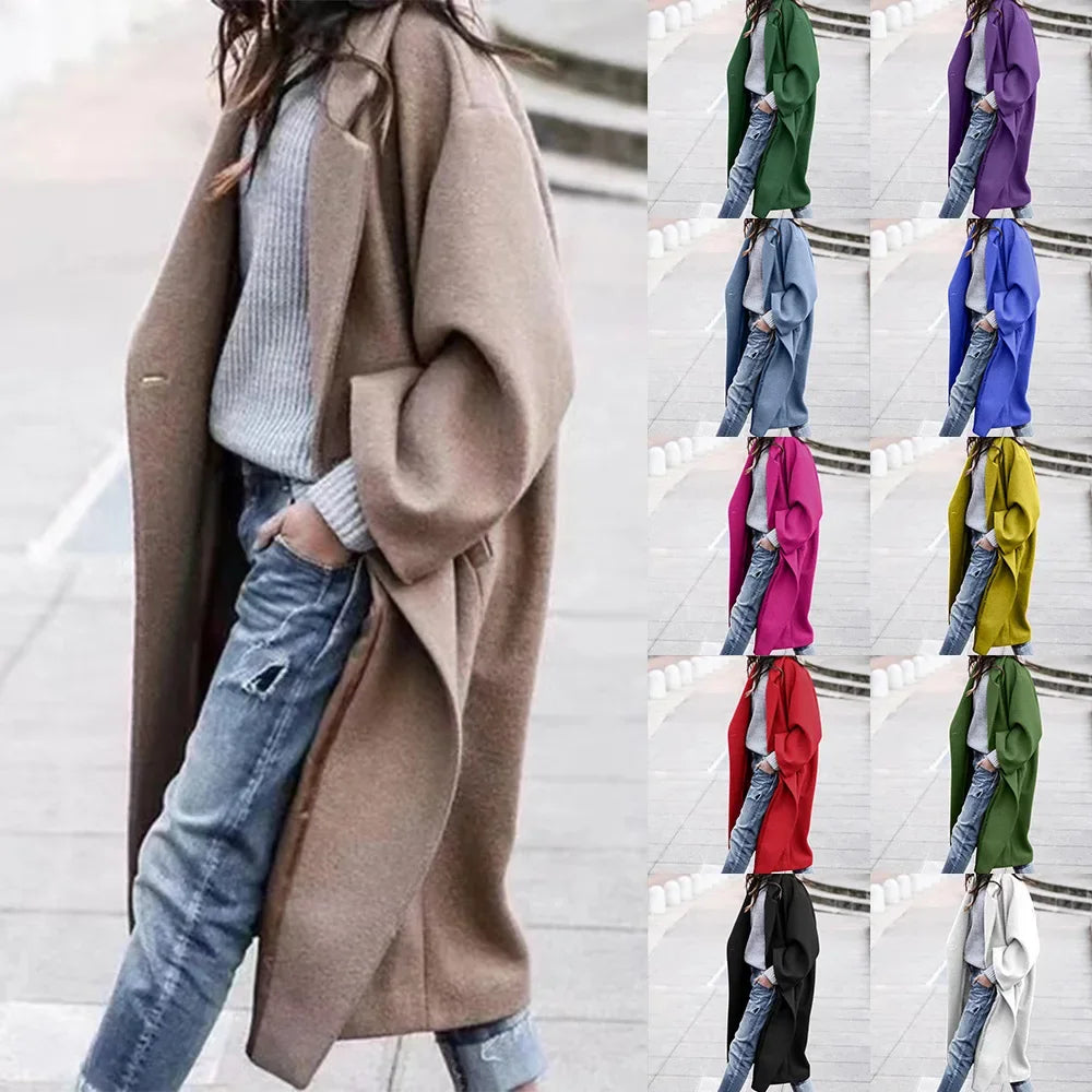 Emma's Loose, Trendy, Stylish, Long, Buttoned,Winter Woolen Coat