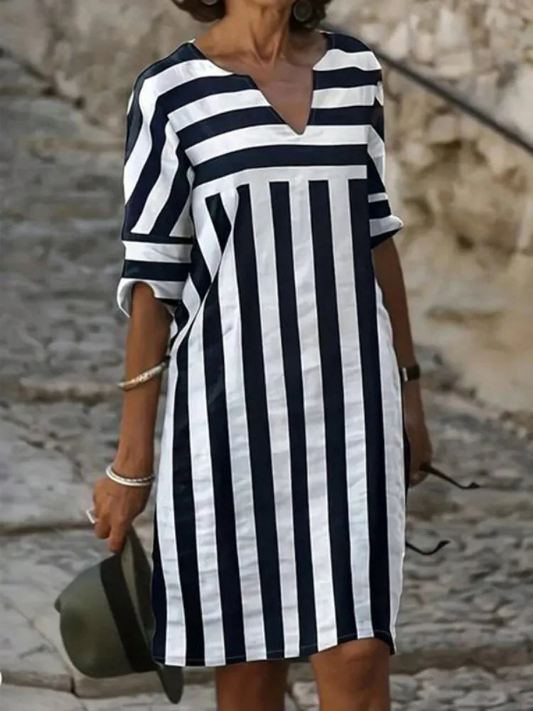 Diana's striped casual sleeves above-knee dress