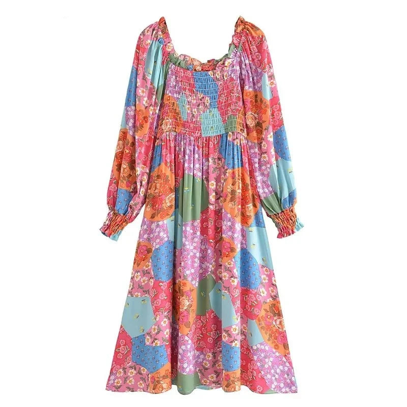 Didi's elastic chest casual long boho dress