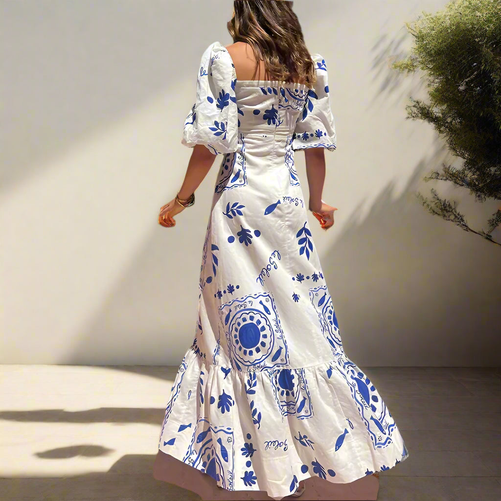 Daisy's Floral, Printed, Square Neck, Trendy, Stylish, Vintage, Boho, Lantern, Party Summer Dress