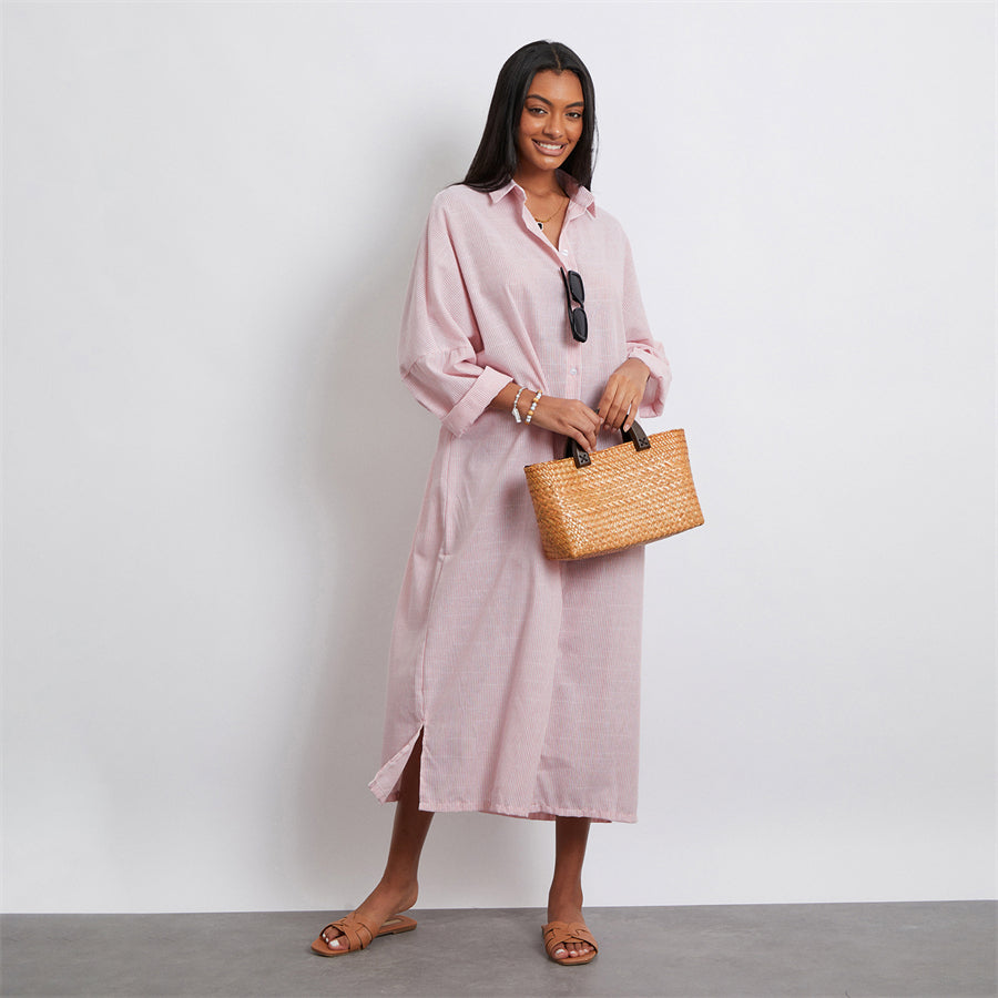 Rosa's Baggy, Loose, Striped, Trendy, Stylish, Boho, Vintage, Long Sleeves, Long Shirt Dress