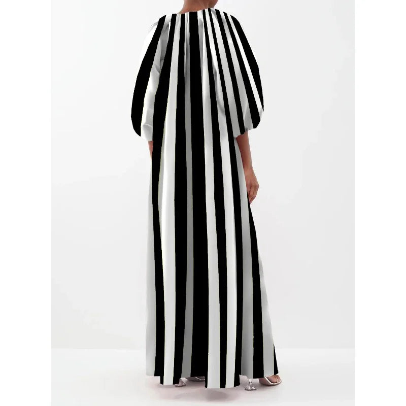 Roxana's Striped Loose, Puff Sleeves, Long dress