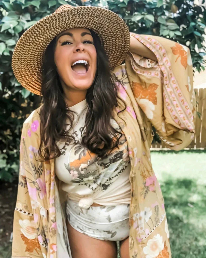 Julie's mini boho laced-up kimono