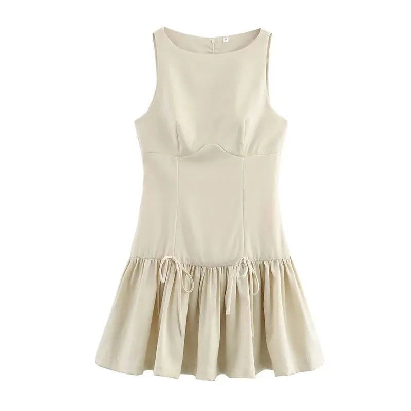 Elena's Party, Sleeveless, Solid Color, Stylish, Trendy, Pleated, Mini Dress