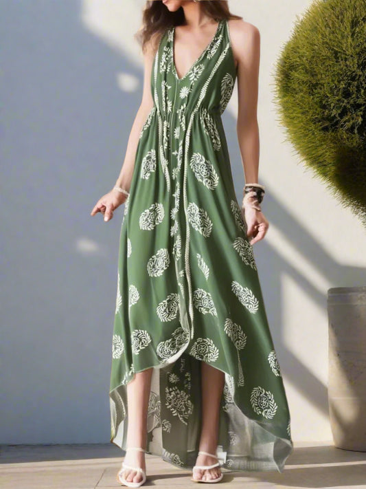 Mila's Floral, Backless, Beach, Party, Boho, Holiday, High-Low, Maxi Dress