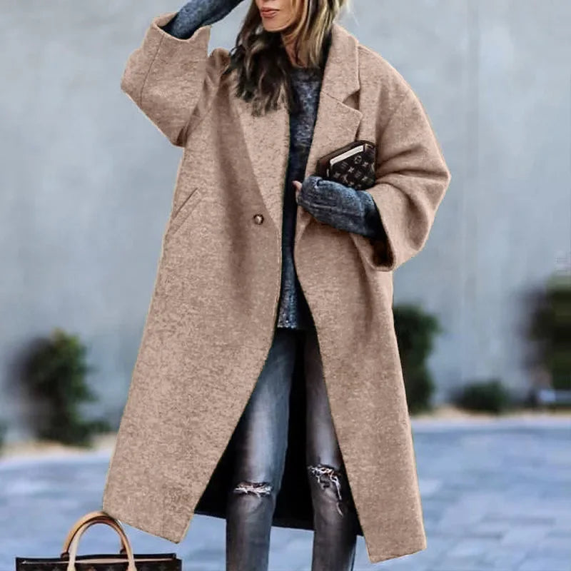 Emma's Loose, Trendy, Stylish, Long, Buttoned,Winter Woolen Coat