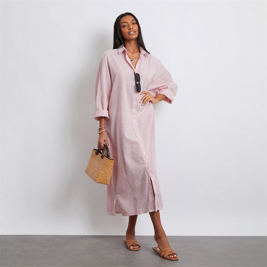 Rosa's Baggy, Loose, Striped, Trendy, Stylish, Boho, Vintage, Long Sleeves, Long Shirt Dress